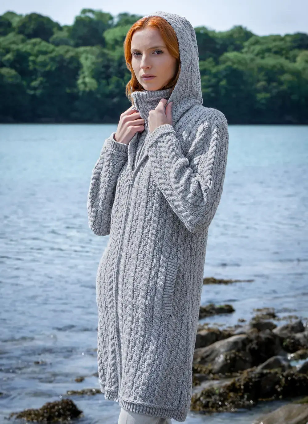 Fiadh Double Layer Hooded Aran Coatigan