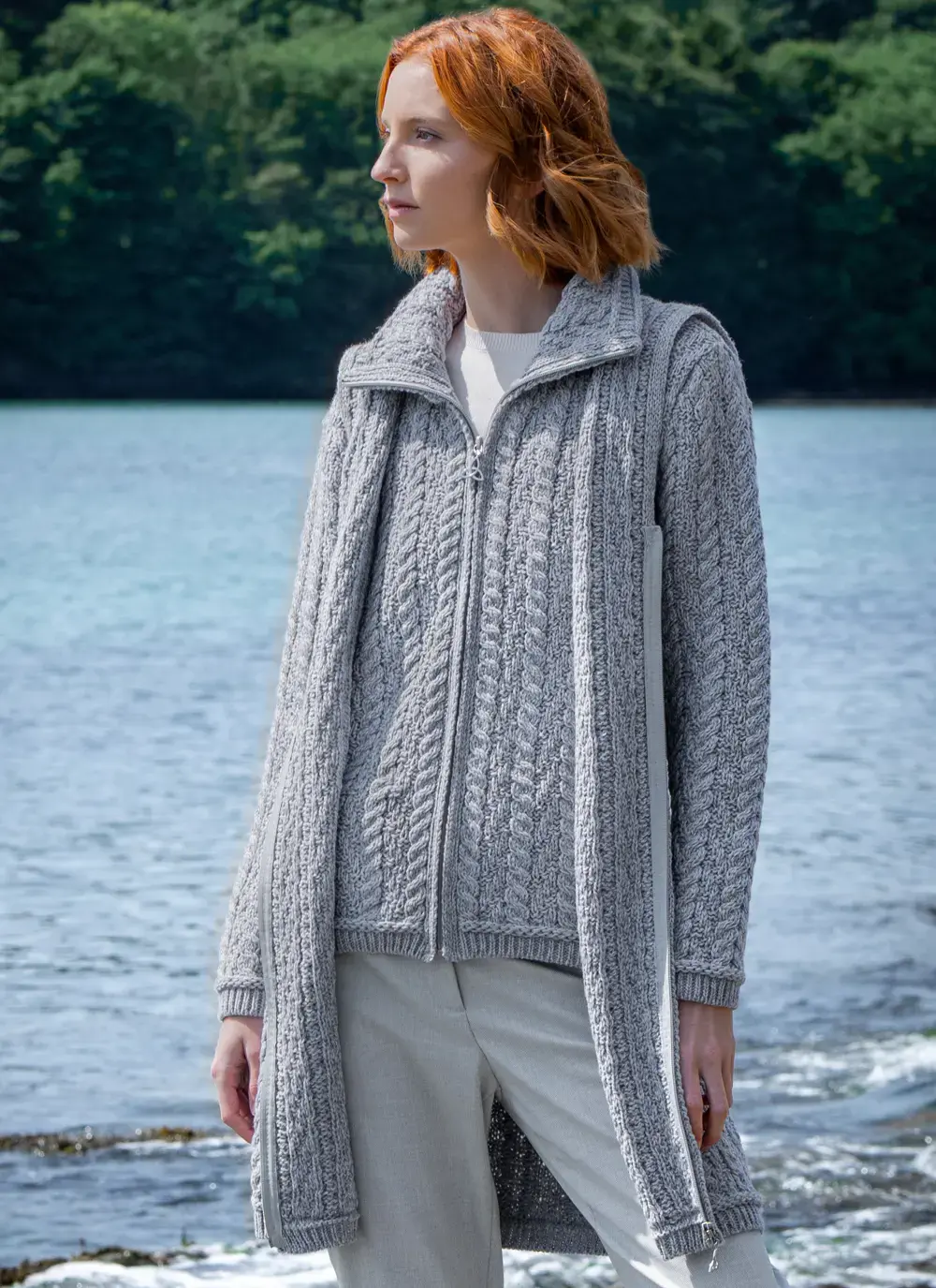 Fiadh Double Layer Hooded Aran Coatigan