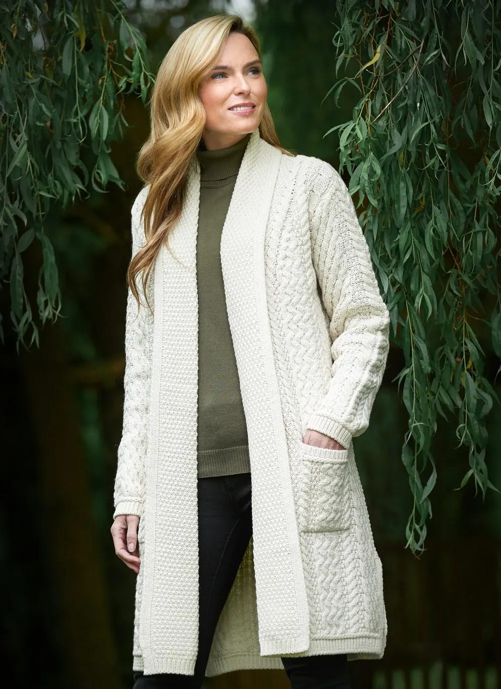 Longline Edge to Edge Aran Cardigan