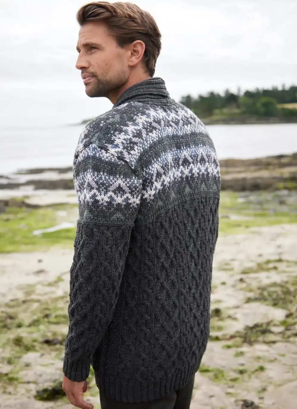 Merino Fairisle Shawl Collar Cardigan