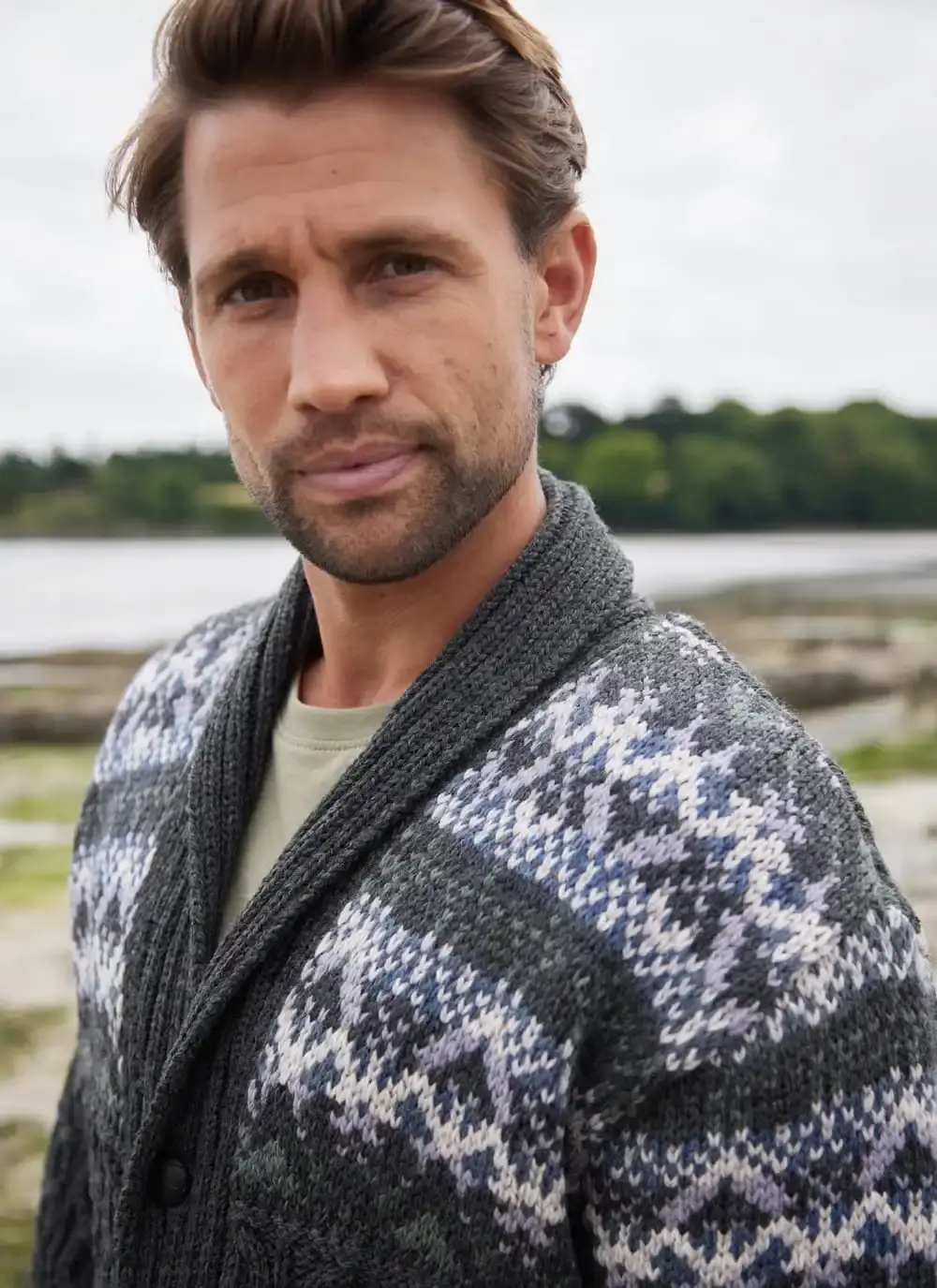 Merino Fairisle Shawl Collar Cardigan