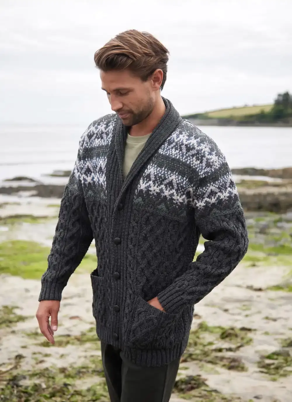Merino Fairisle Shawl Collar Cardigan