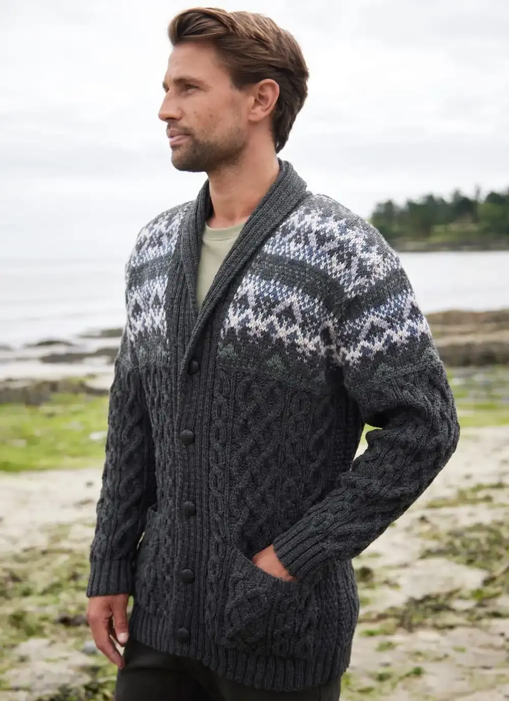 Merino Fairisle Shawl Collar Cardigan