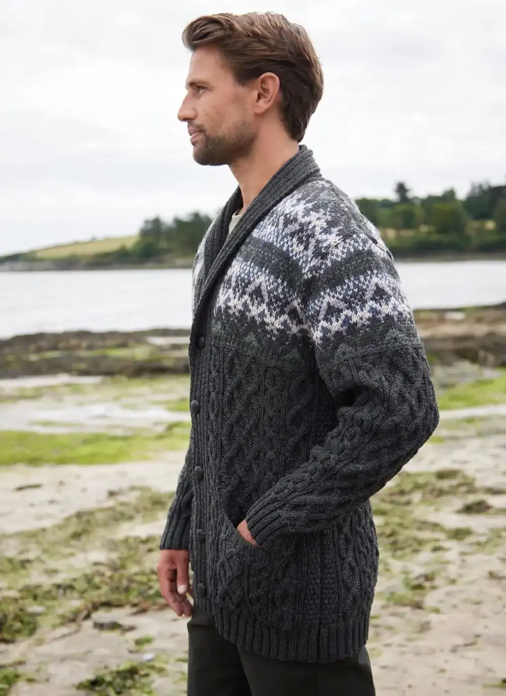 Merino Fairisle Shawl Collar Cardigan