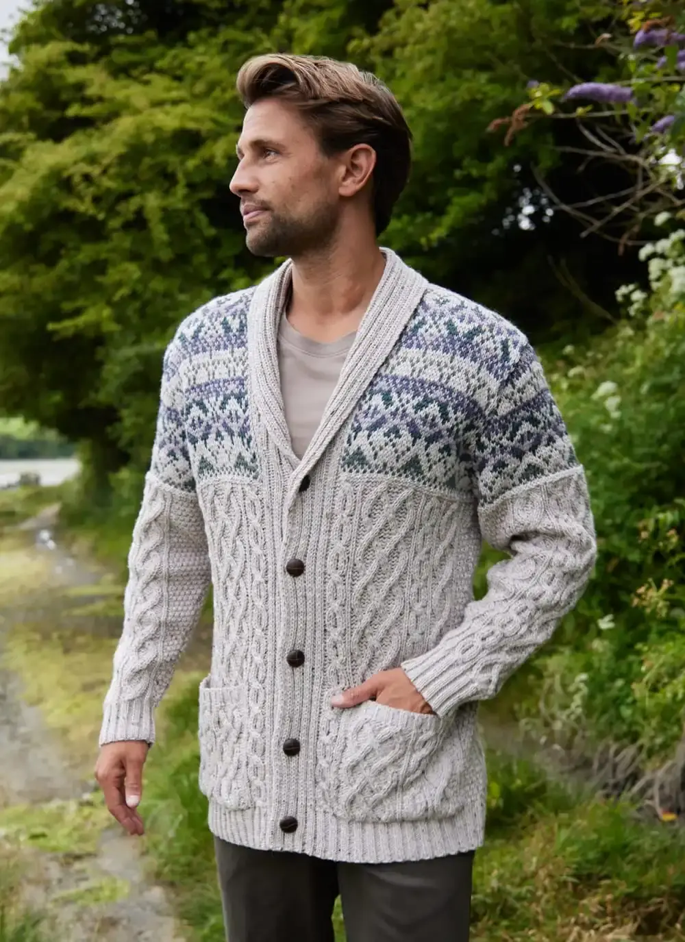 Merino Fairisle Shawl Collar Cardigan