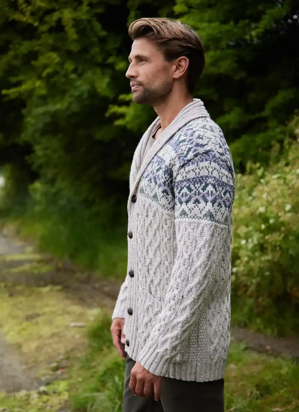 Merino Fairisle Shawl Collar Cardigan