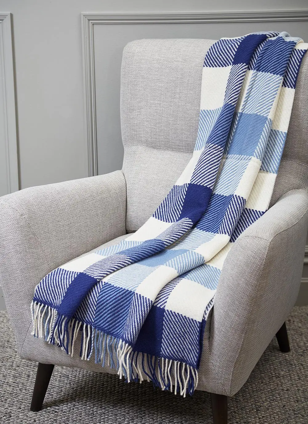 Willow Blue Dublin Check Wool Throw