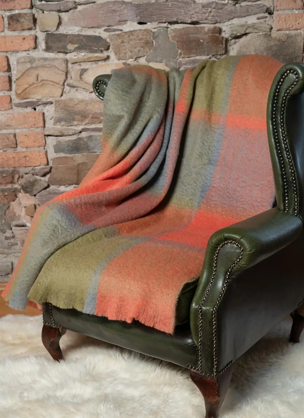 Woodlands Large Check Mohair Wool Throw