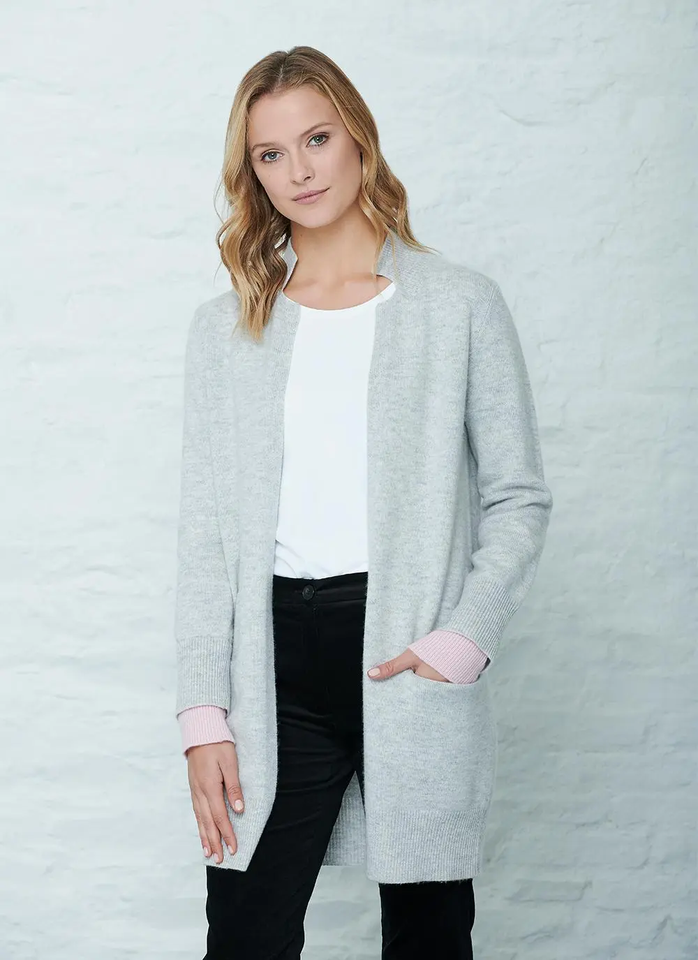 Wool Cashmere Contrast Cuff Cardigan