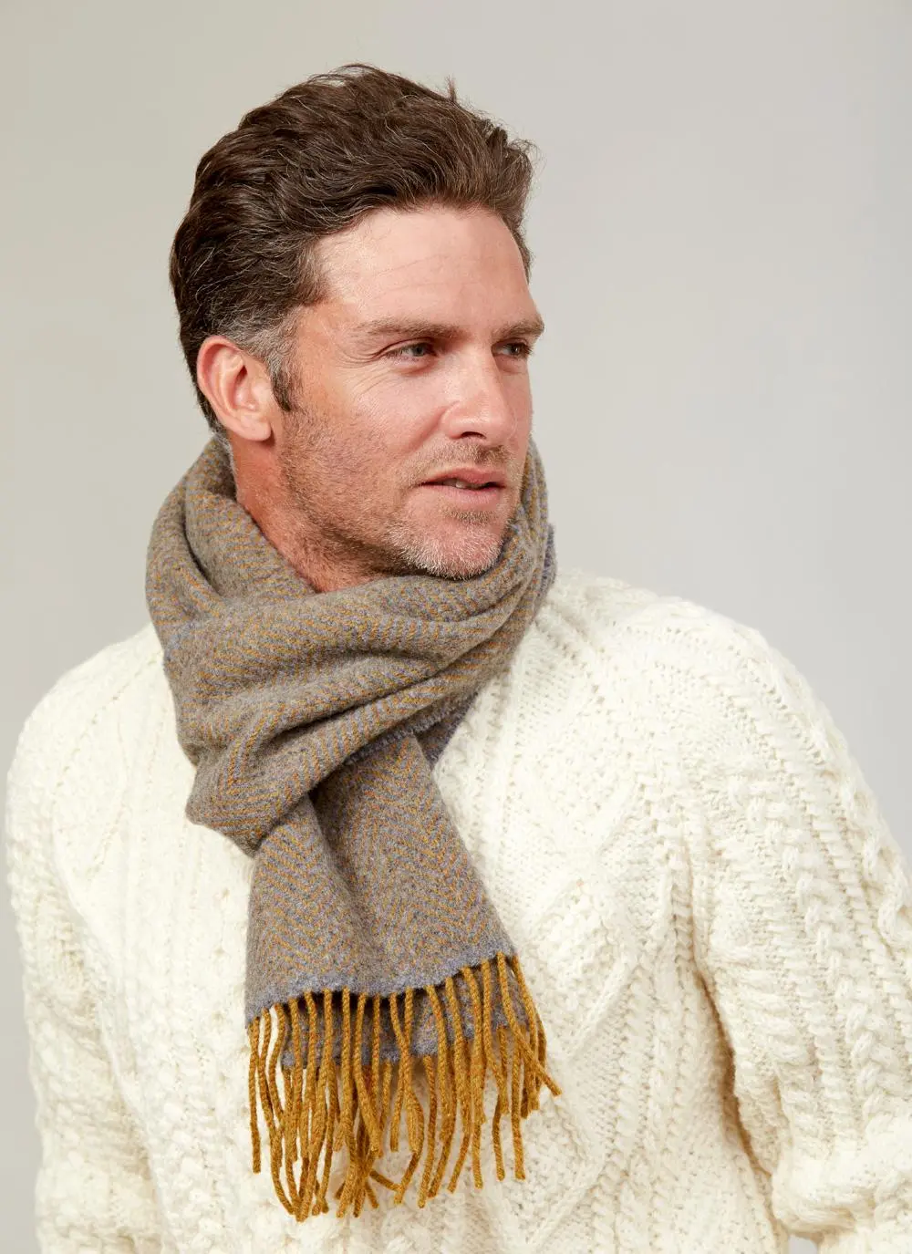 Wool Cashmere Honey Herringbone Scarf