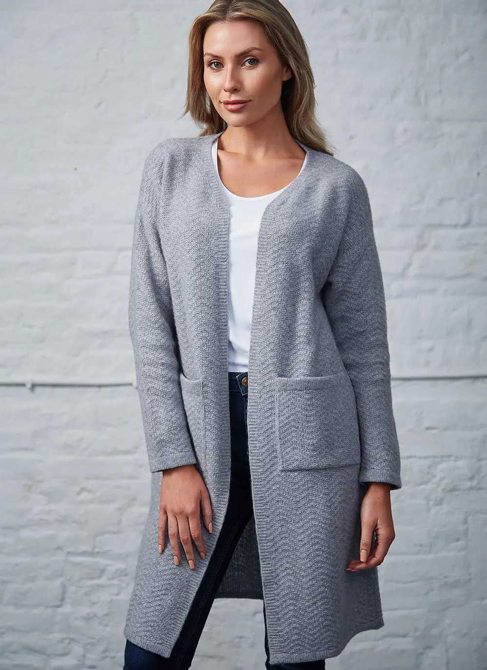 Wool Cashmere Long Open Cardigan