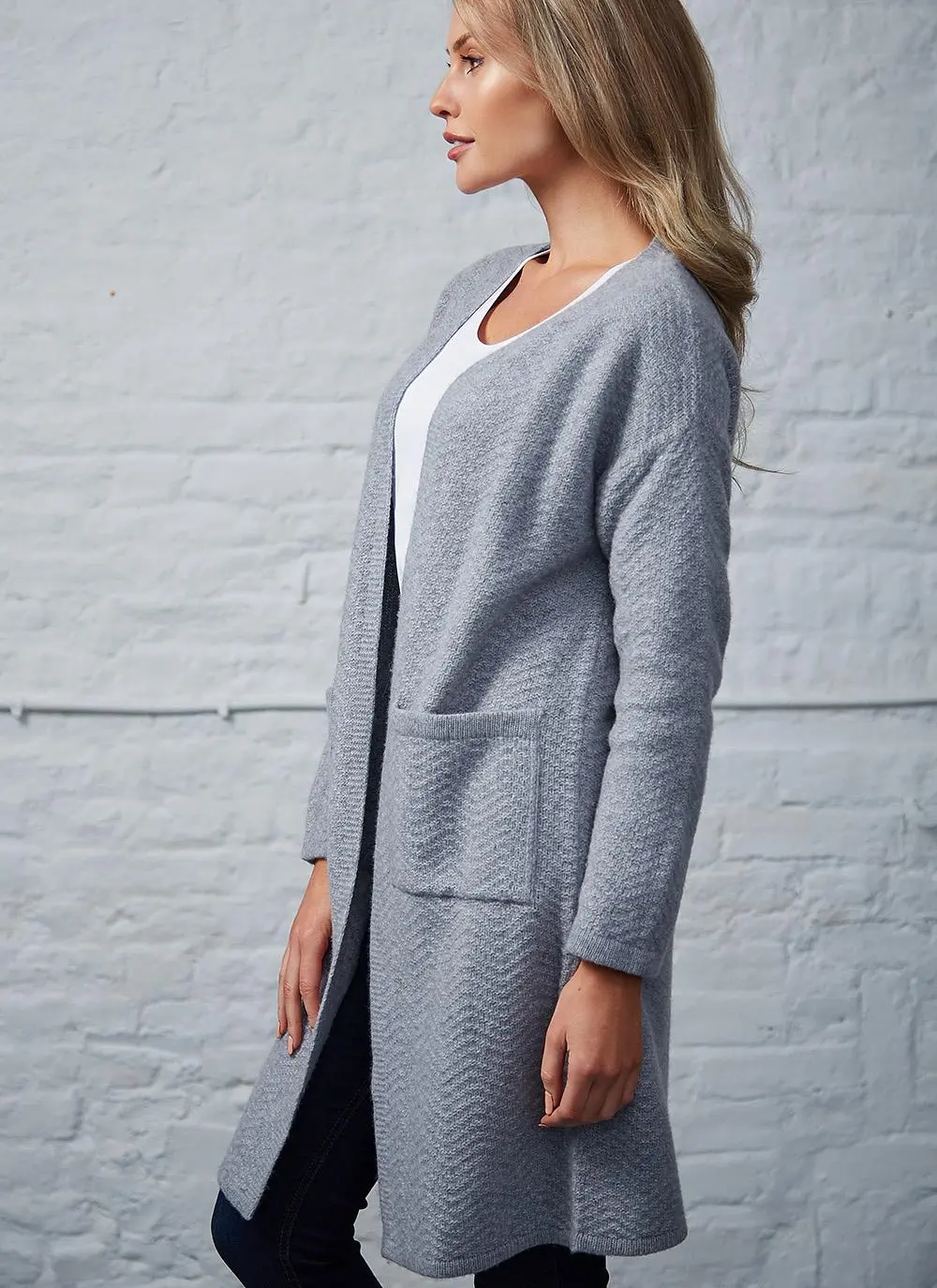 Wool Cashmere Long Open Cardigan
