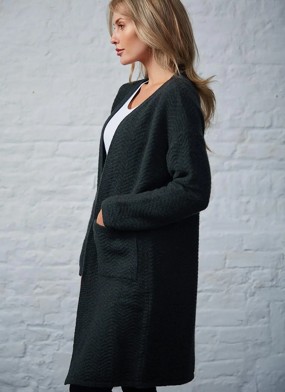 Wool Cashmere Long Open Cardigan