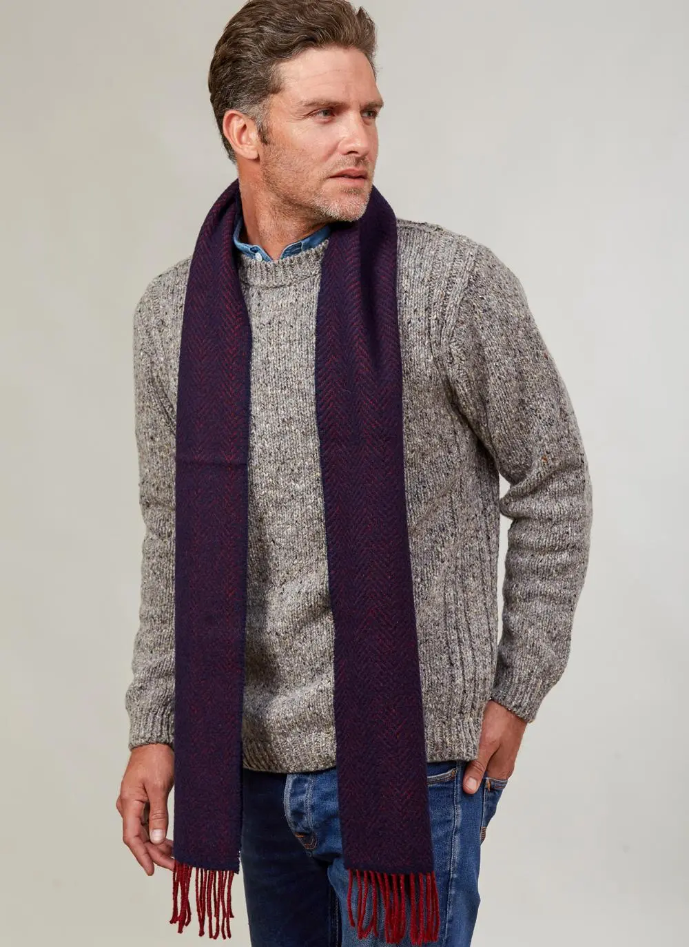 Wool Cashmere Red Herringbone Scarf