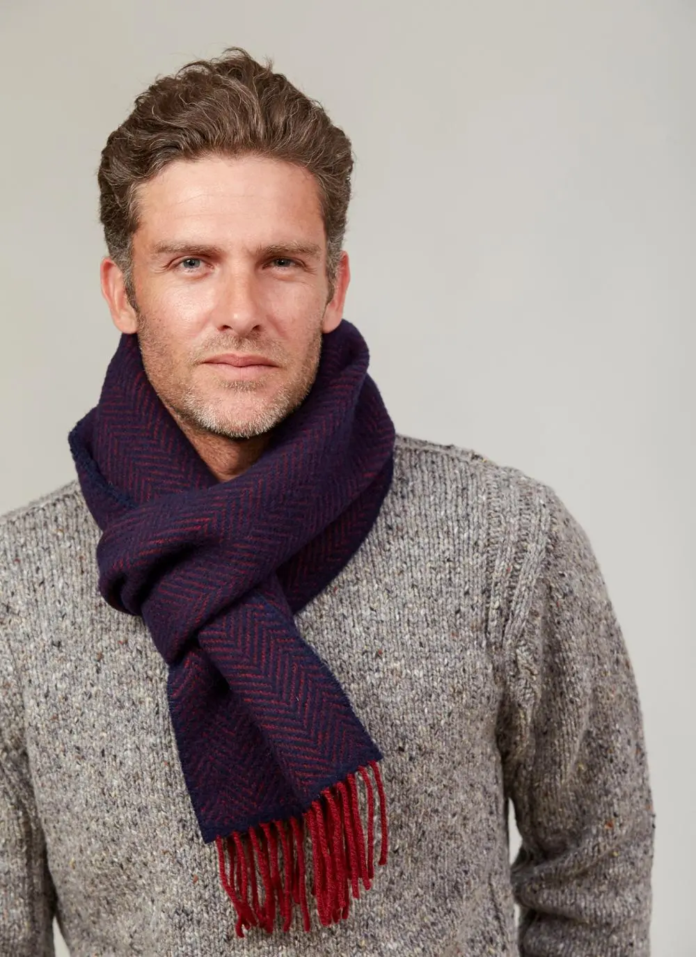 Wool Cashmere Red Herringbone Scarf