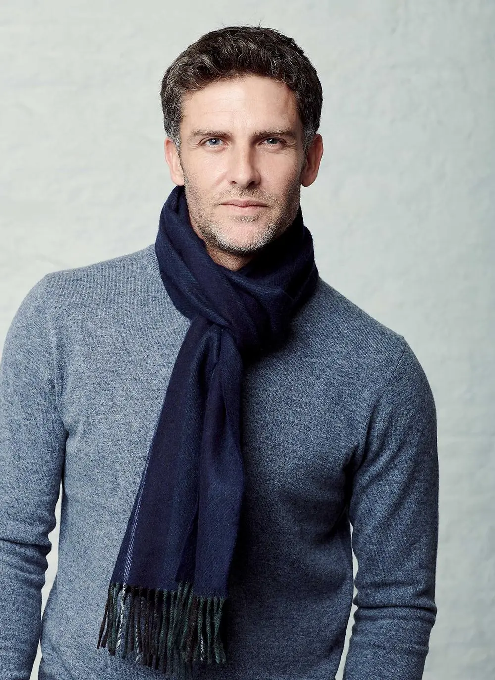 Wool Cashmere Scarf Navy Vertical Stripe