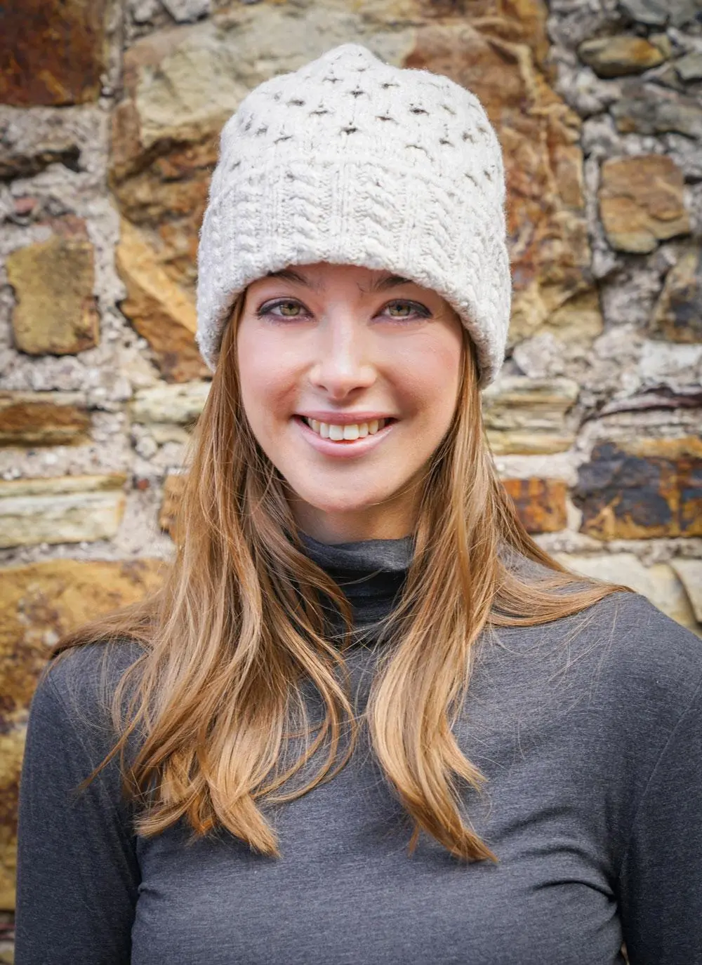 Wool Cashmere Cable Hat Beige