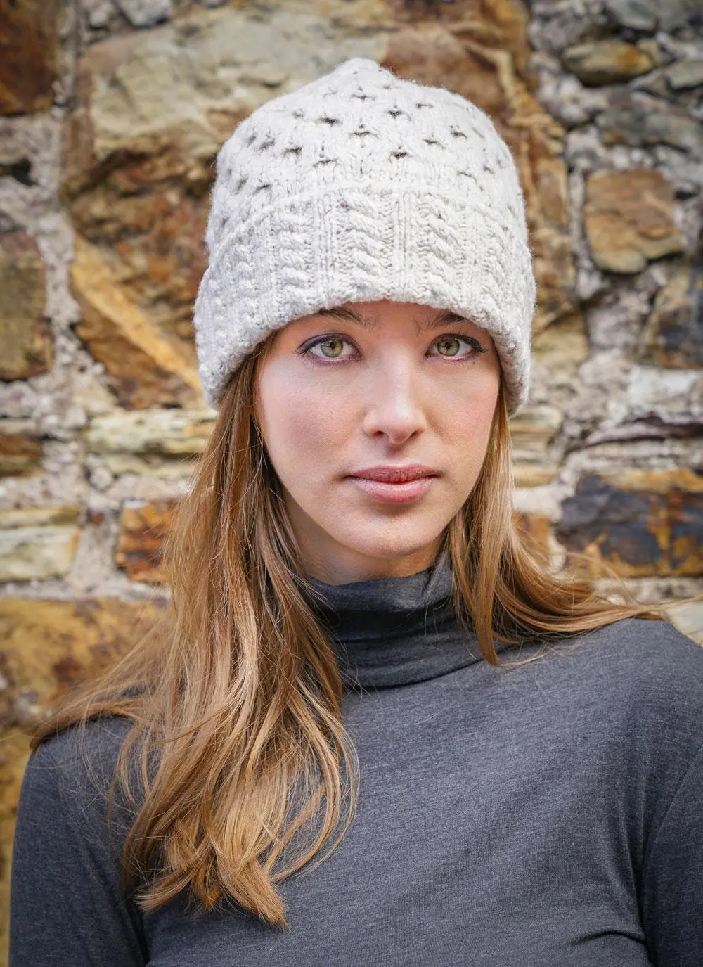 Wool Cashmere Cable Hat Beige