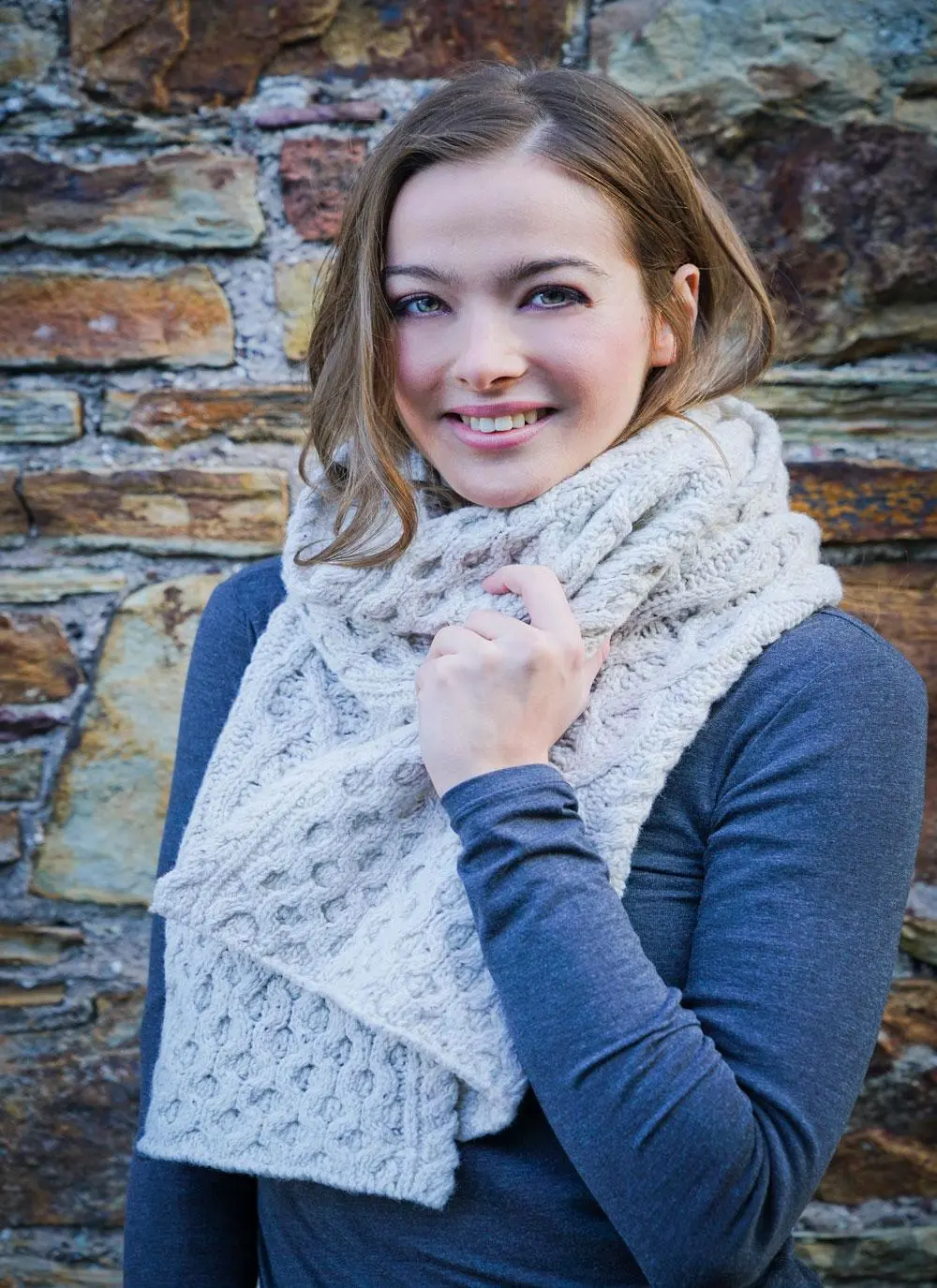 Wool Cashmere Cable Scarf Beige