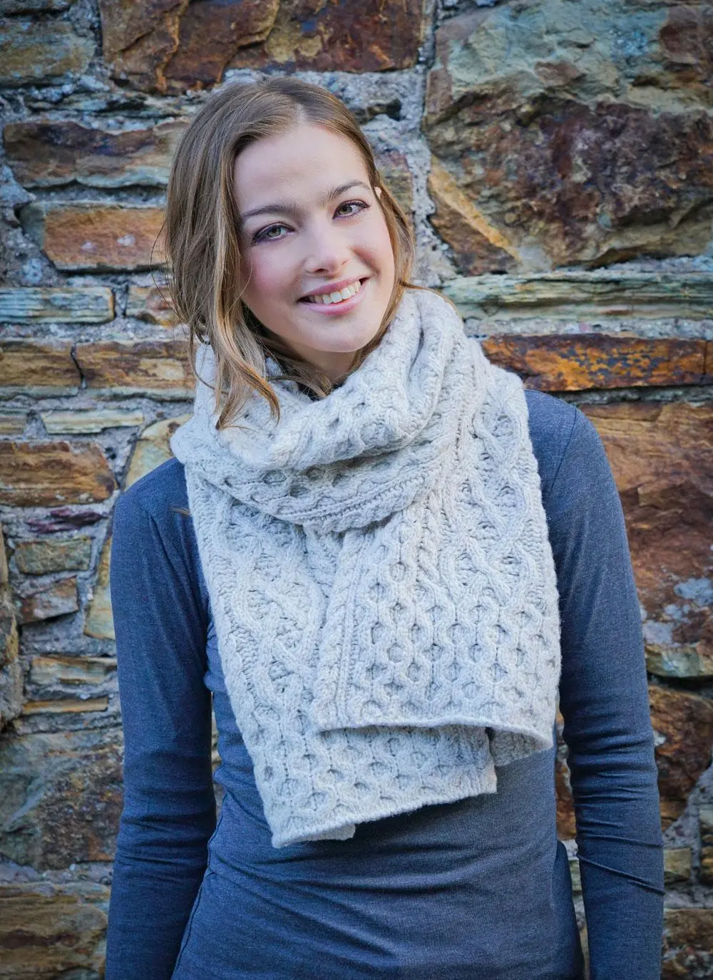Wool Cashmere Cable Scarf Beige