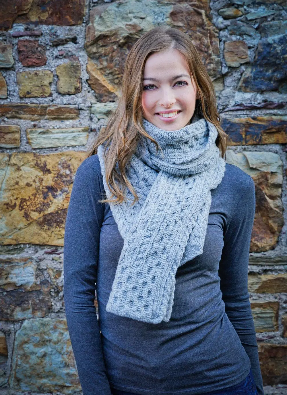 Wool Cashmere Cable Scarf Gray