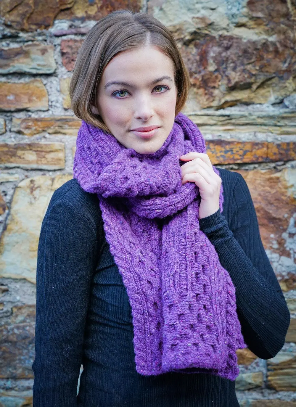 Wool Cashmere Cable Scarf Purple