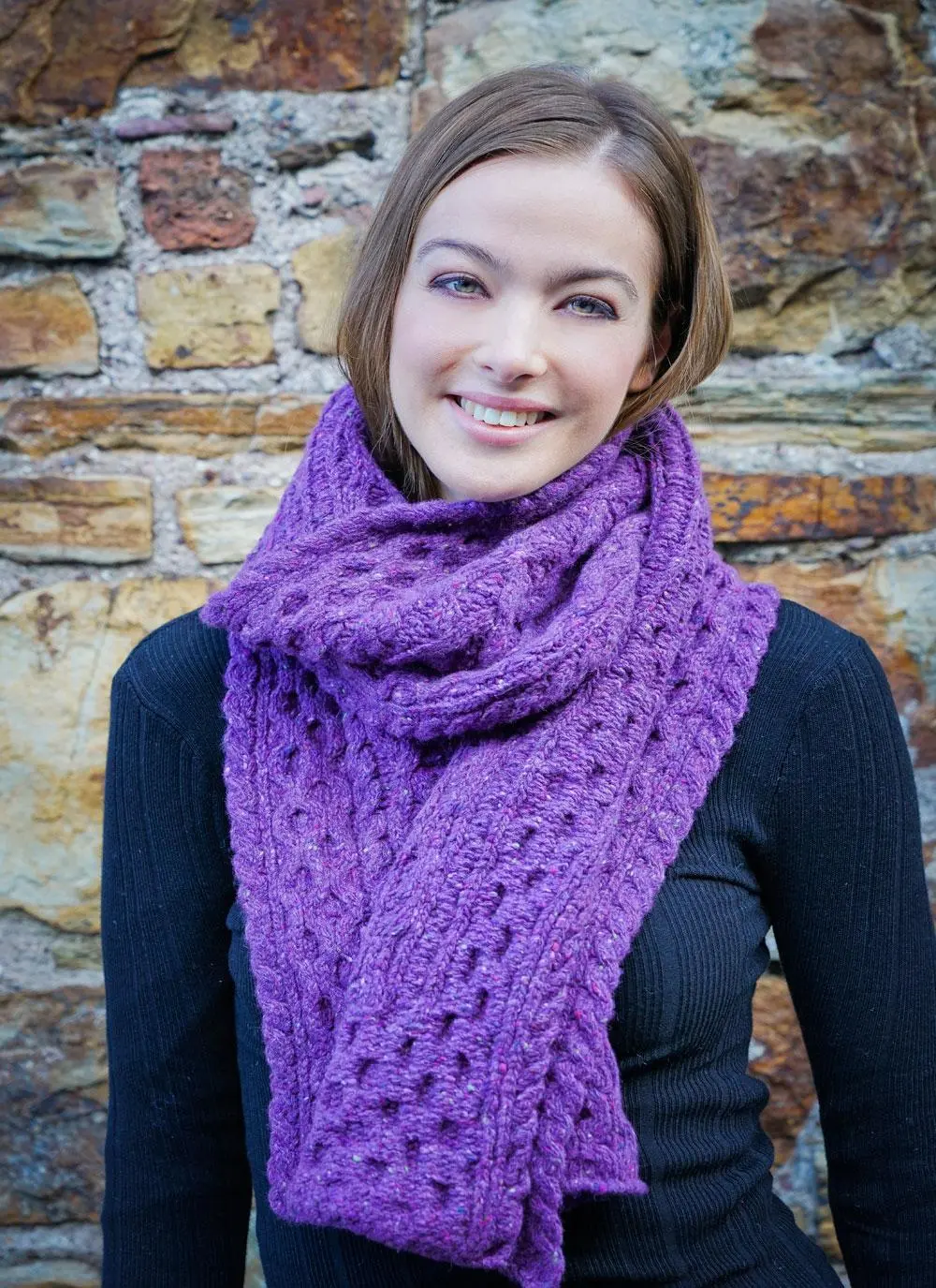 Wool Cashmere Cable Scarf Purple