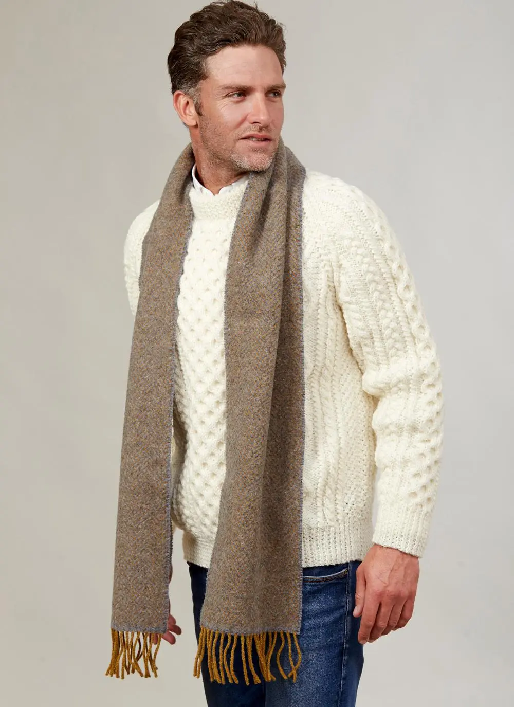 Wool Cashmere Honey Herringbone Scarf