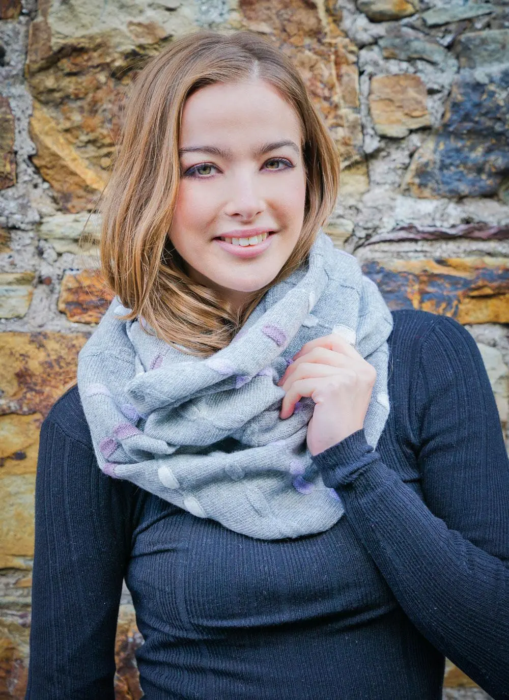 Wool Cashmere Infinity Scarf Purple Multi