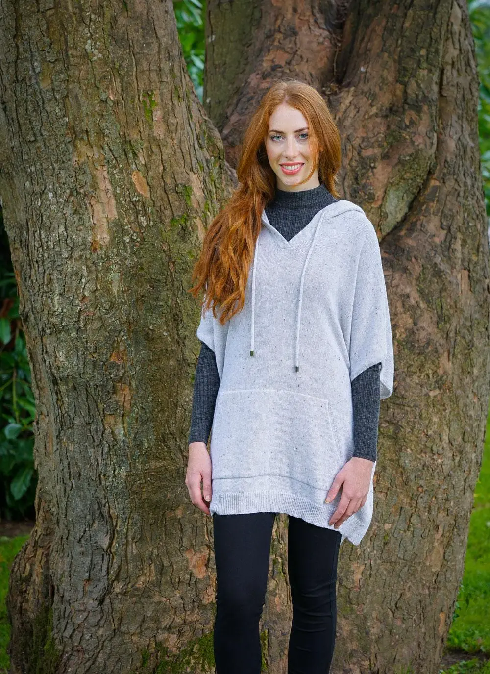 Women's Hooded Poncho Wool Mix 
