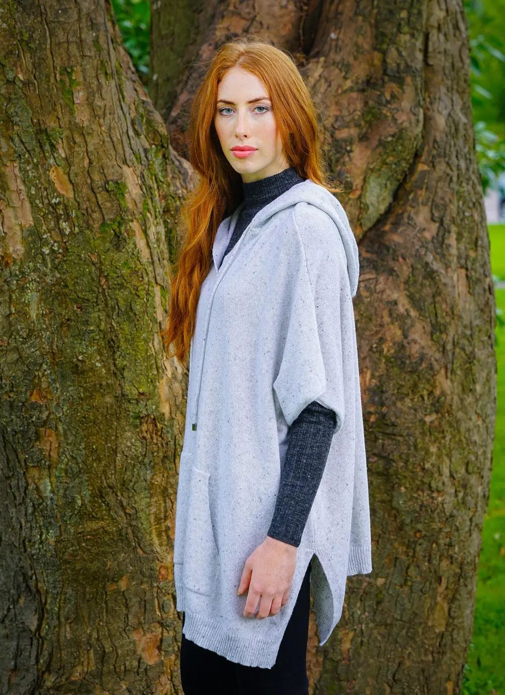 Women's Hooded Poncho Wool Mix 