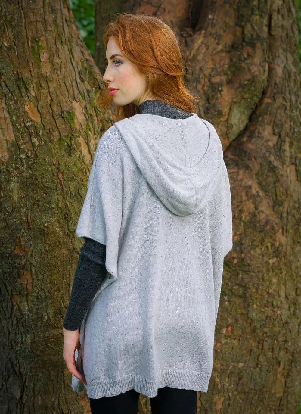 Women's Hooded Poncho Wool Mix 
