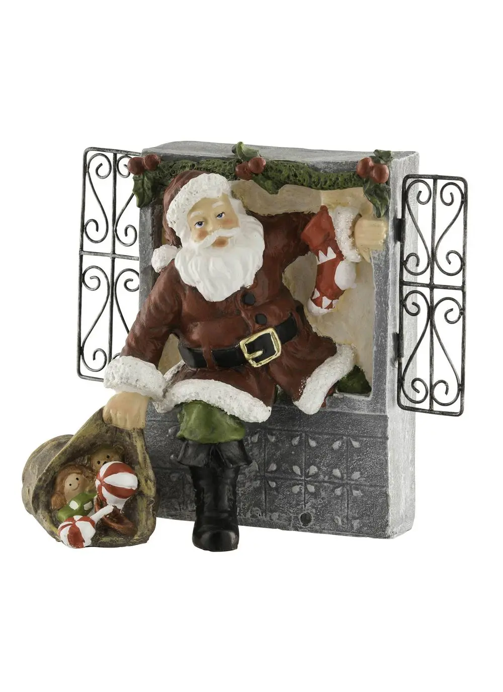 Santa Climbing Through The Window Figurine