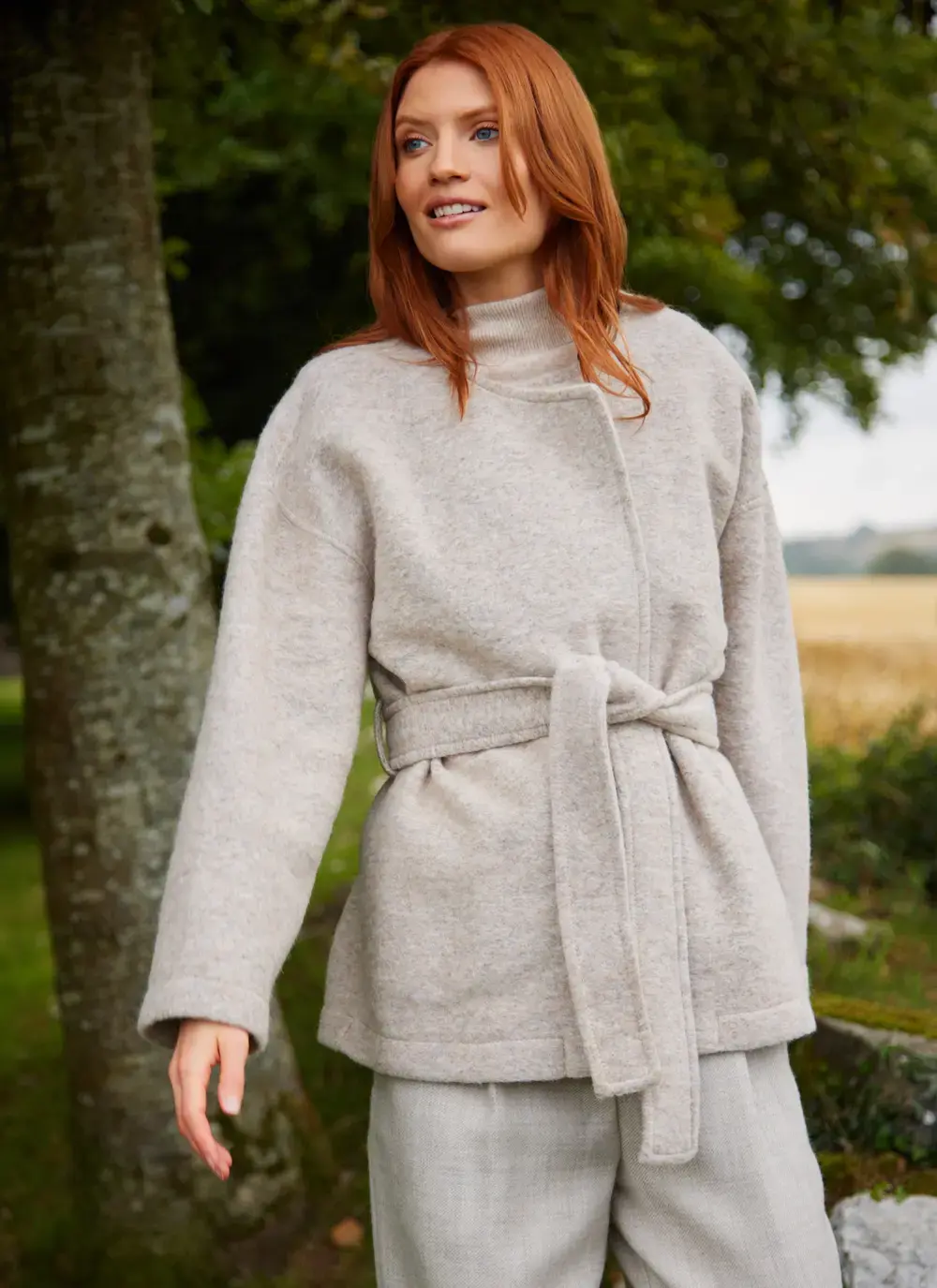 Rose Wool Belted Jacket in Beige