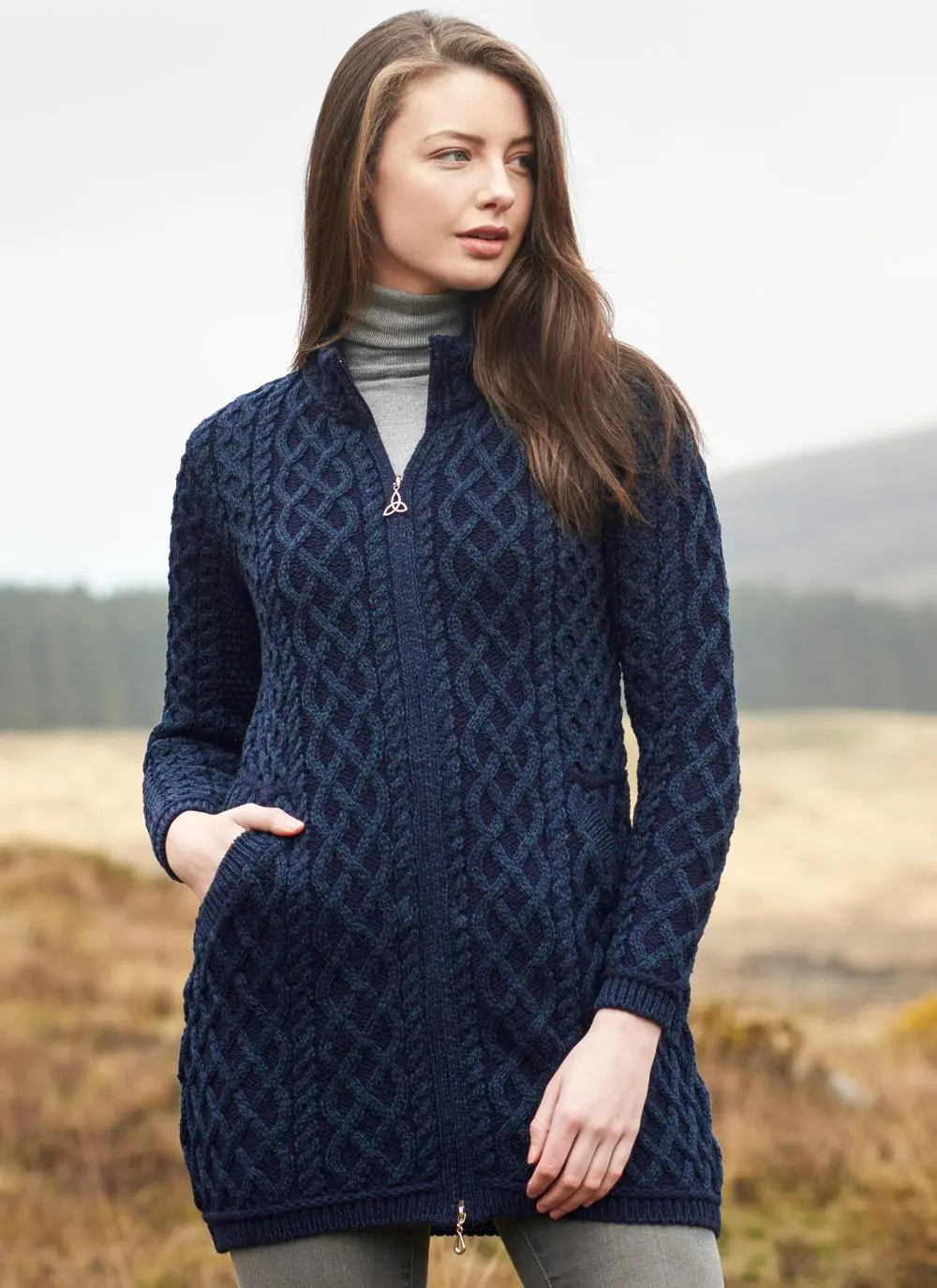 Aran Plaited Zip Cardigan