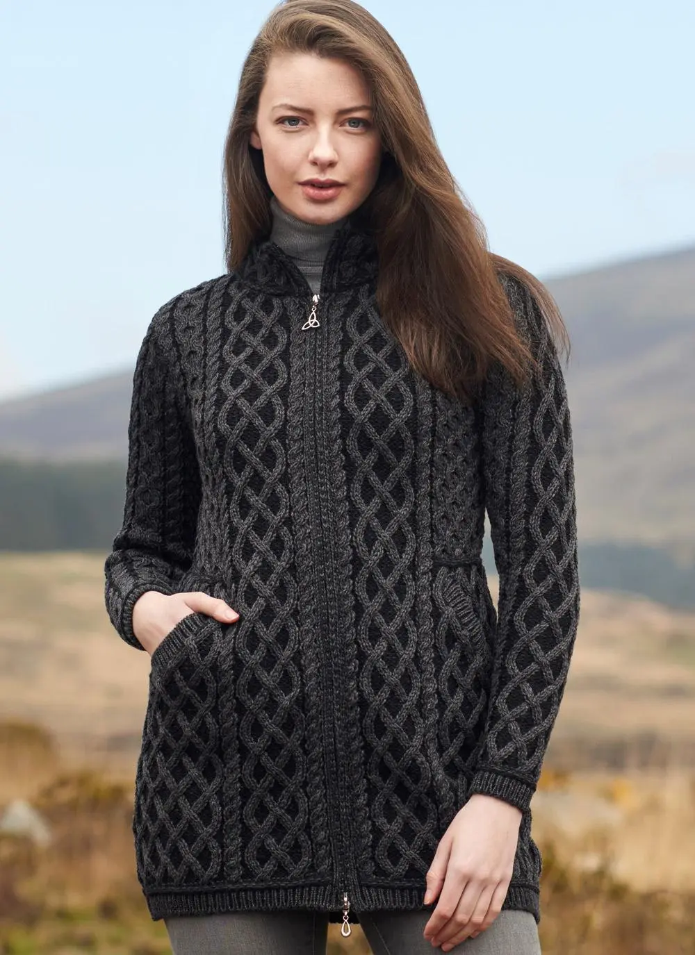 Aran Plaited Zip Cardigan