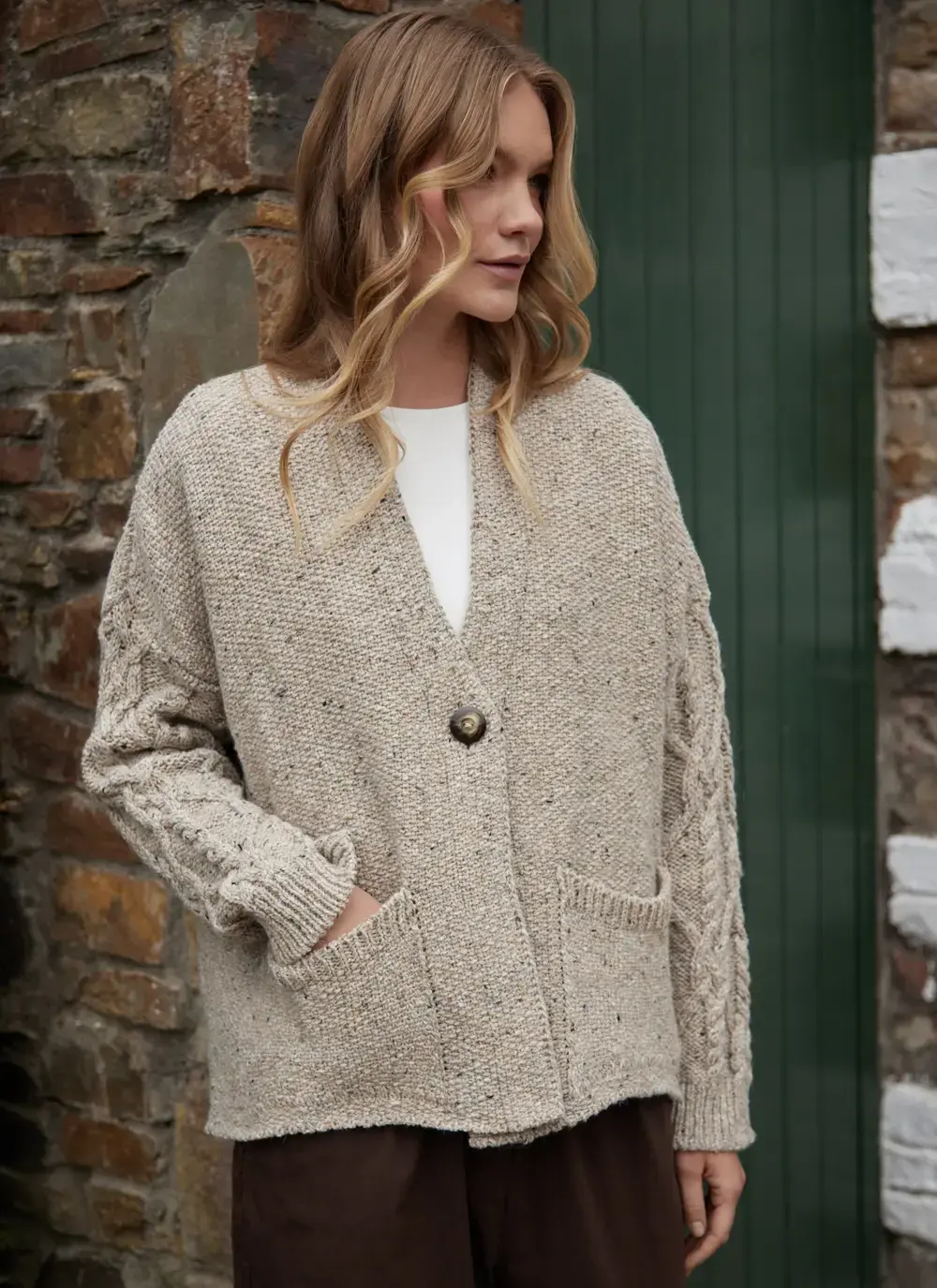 Alpaca Fleck Aran Sleeve Cardigan