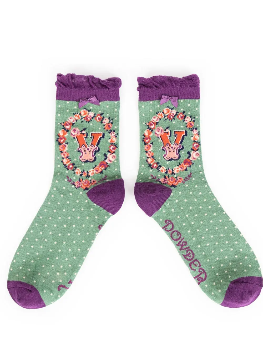 Set of 2 Ladies Alphabet Socks - V