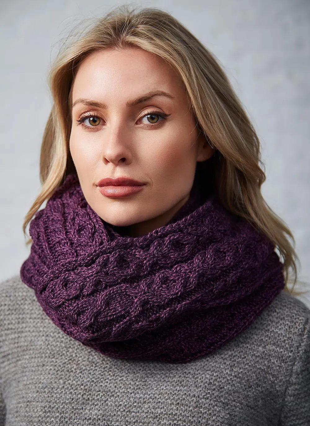 Aran Infinity Scarf Purple Marl
