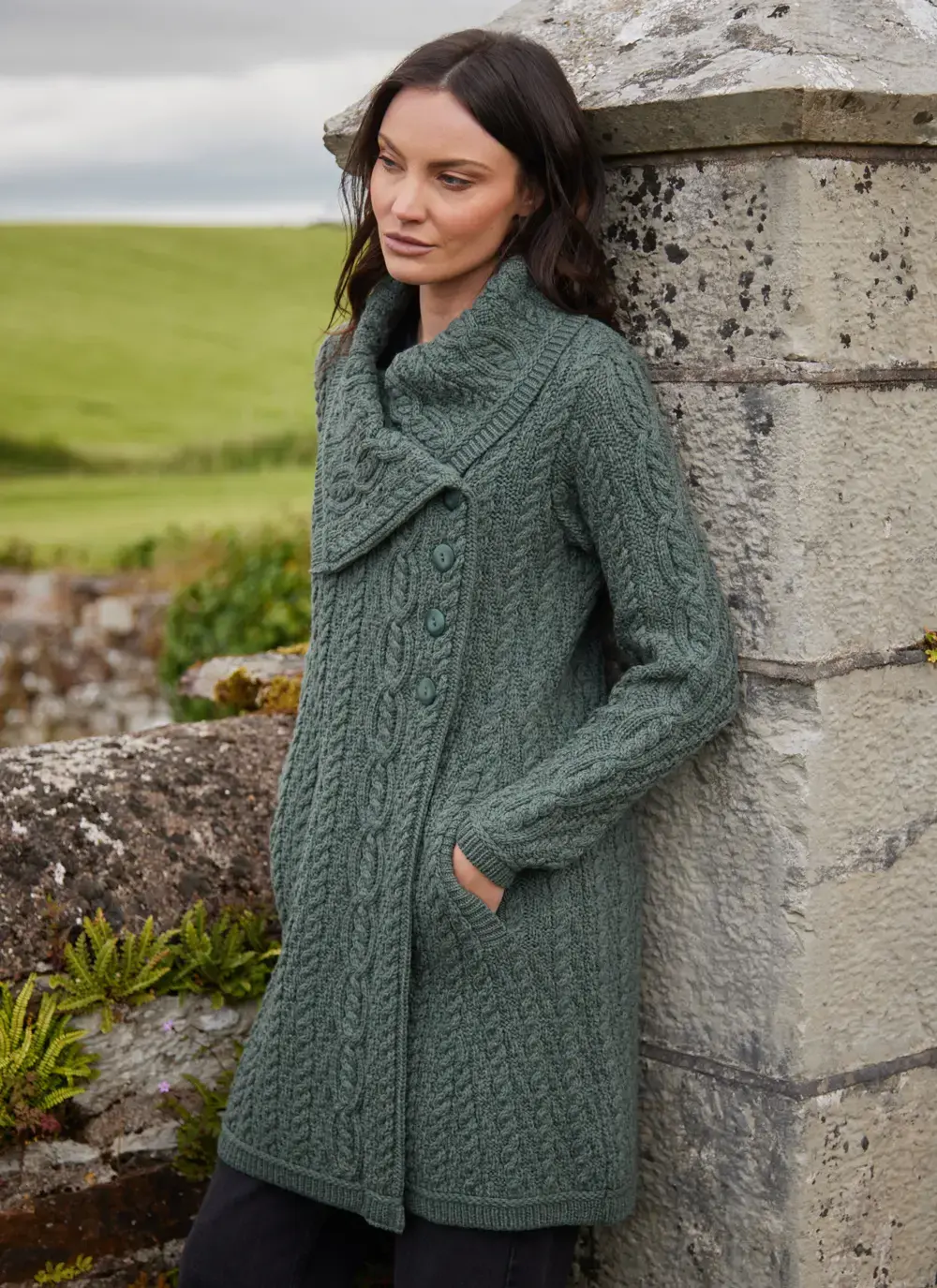 Deirdre Aran Oversized Collar Coatigan in Tundra 