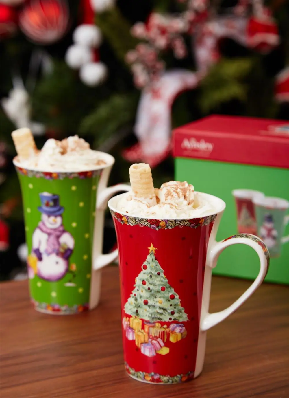 Classic Christmas Latte Mugs Pair