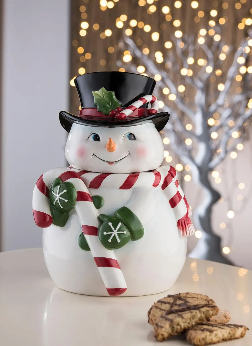 Candy Cane Snowman Cookie Jar