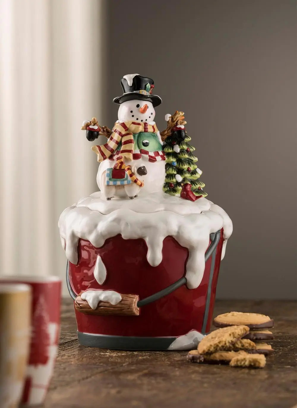 Snowman Pail Bucket Cookie Jar