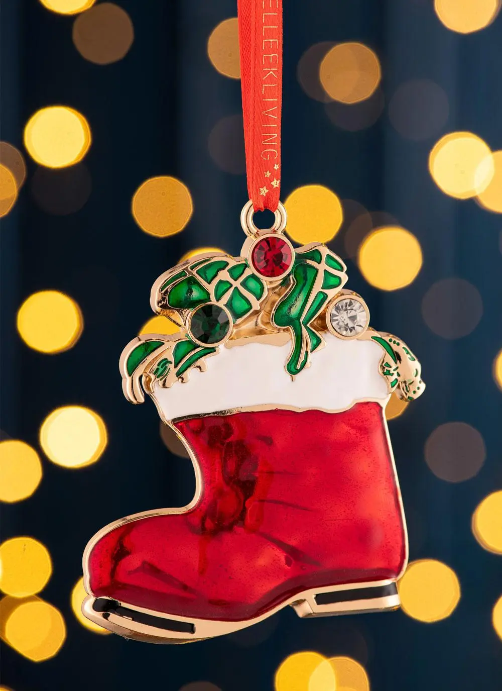 Santa's Boot Enamel Ornament