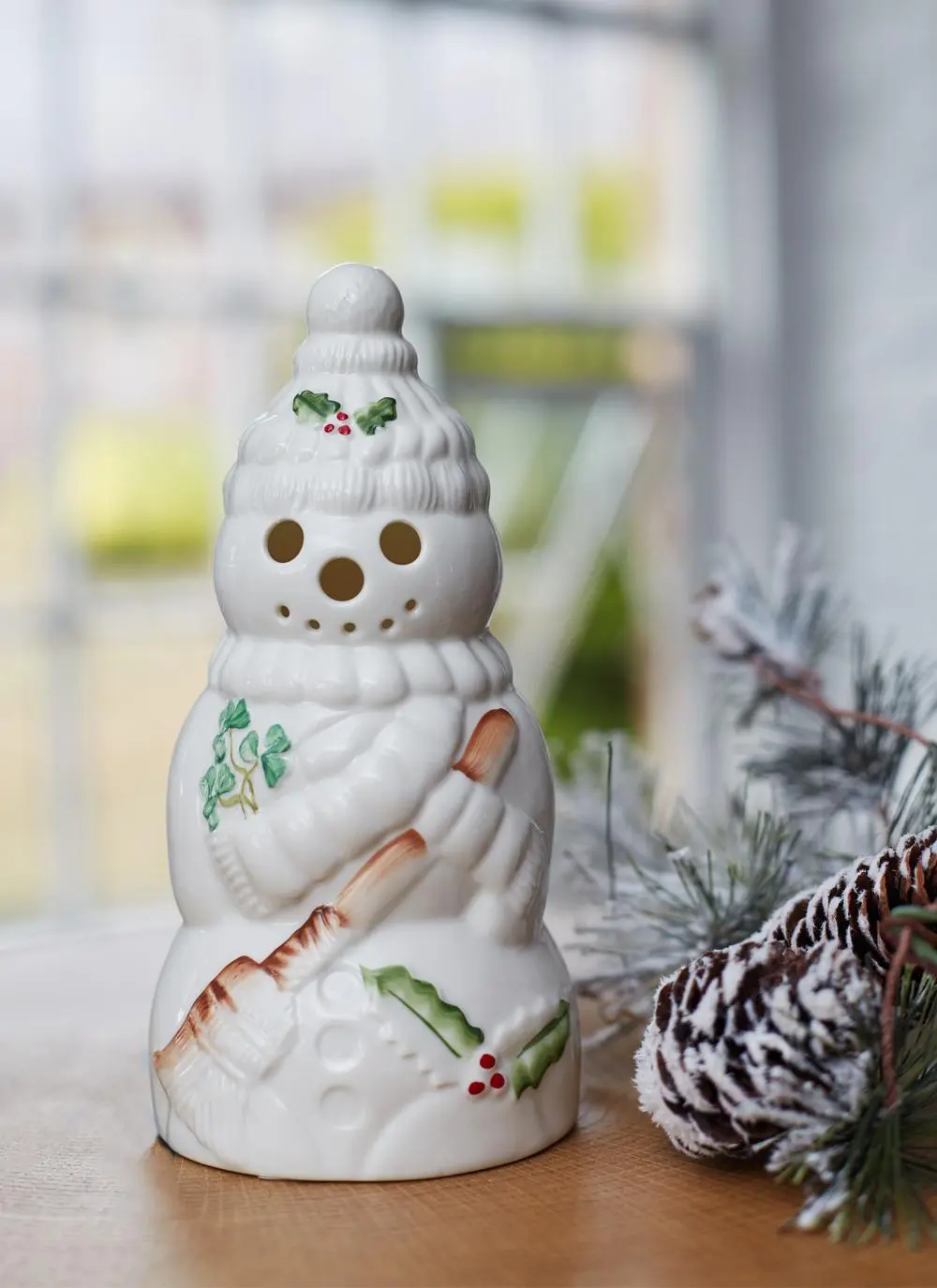 Belleek Snowman With Broom LED Votive
