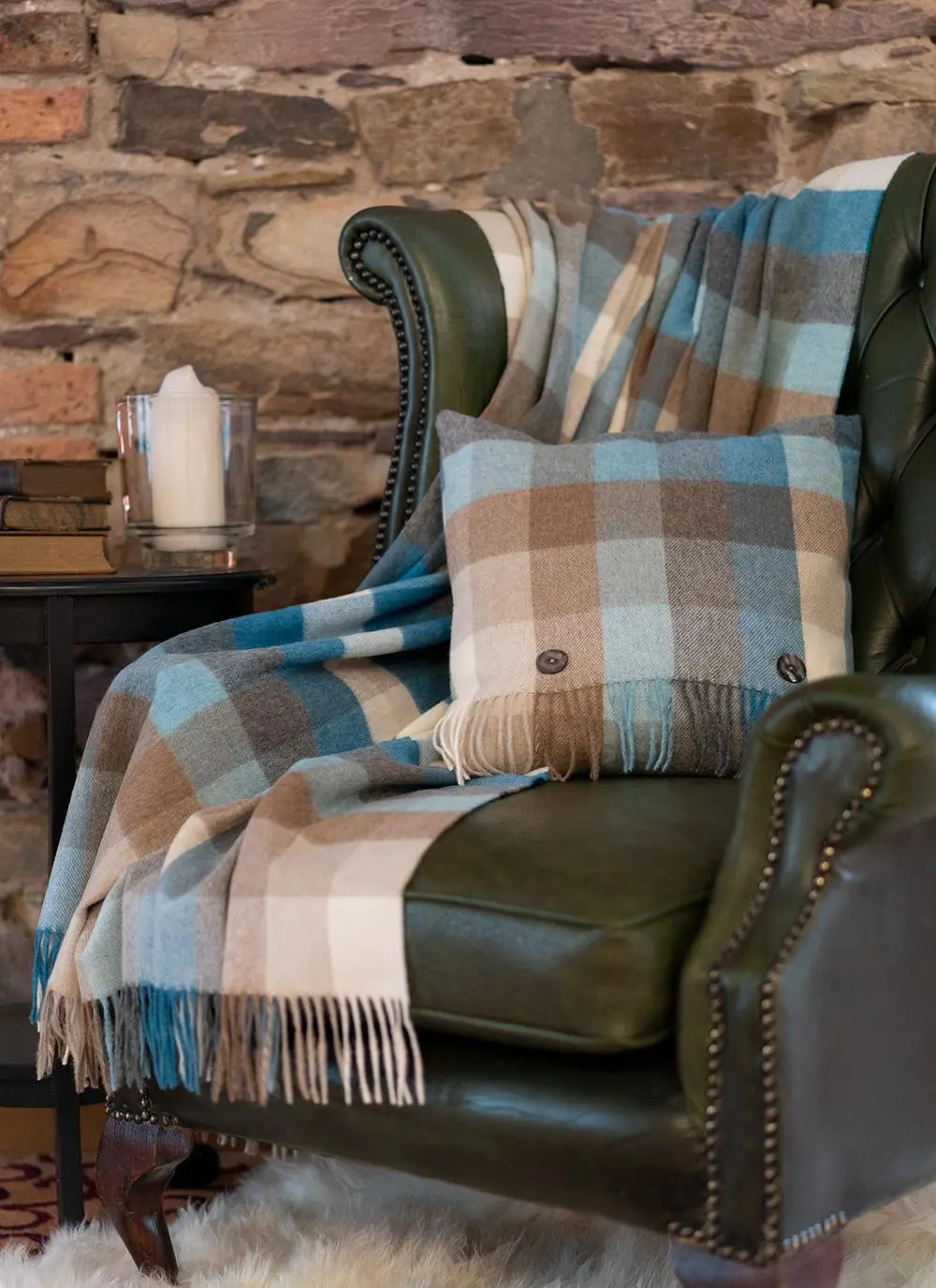 Harlequin Aqua Check Lambswool Cushion