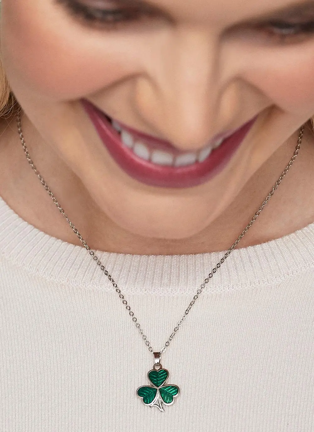 Shamrock Enamel Pendant & Earrings Set