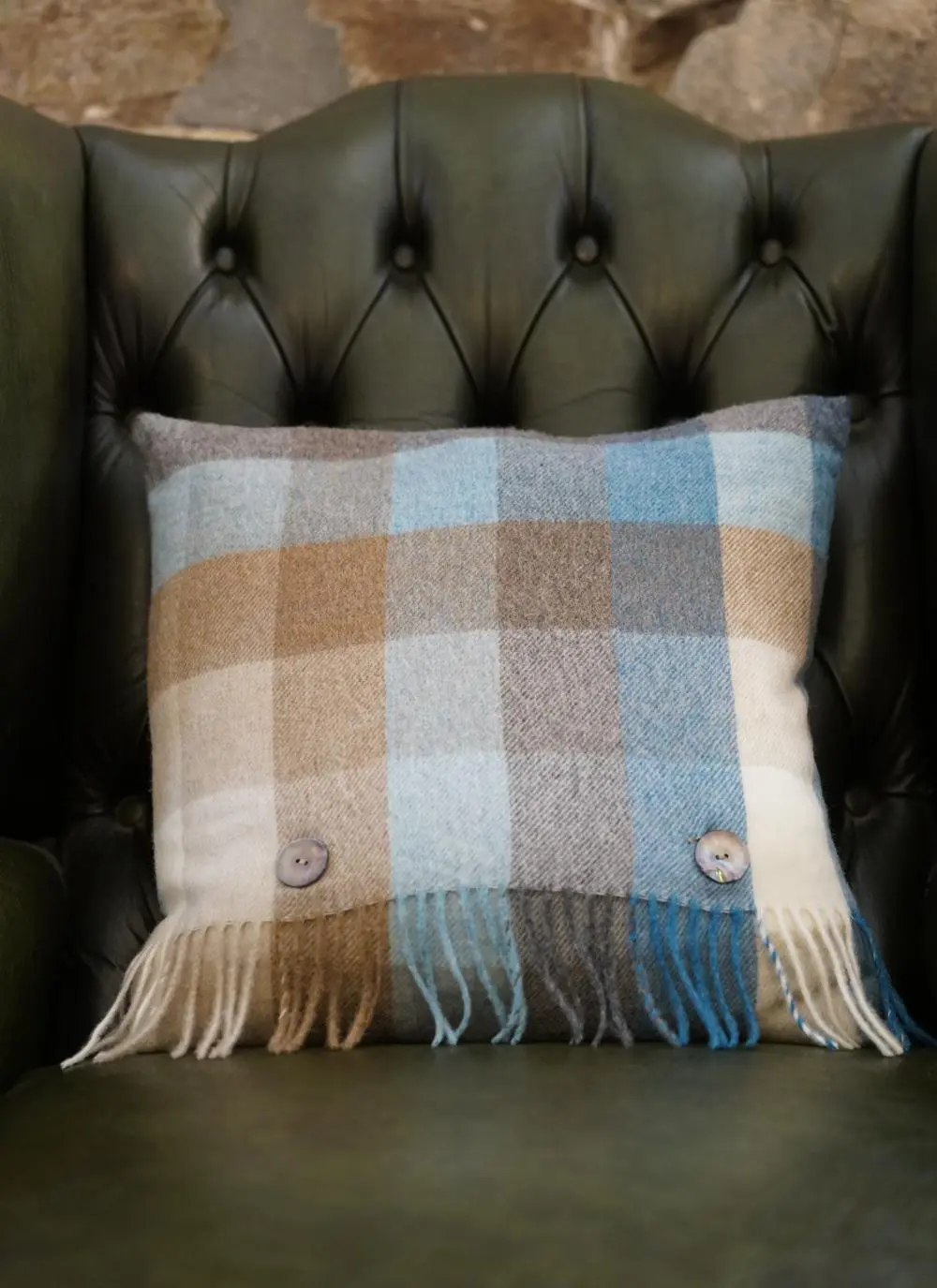 Harlequin Aqua Check Lambswool Cushion