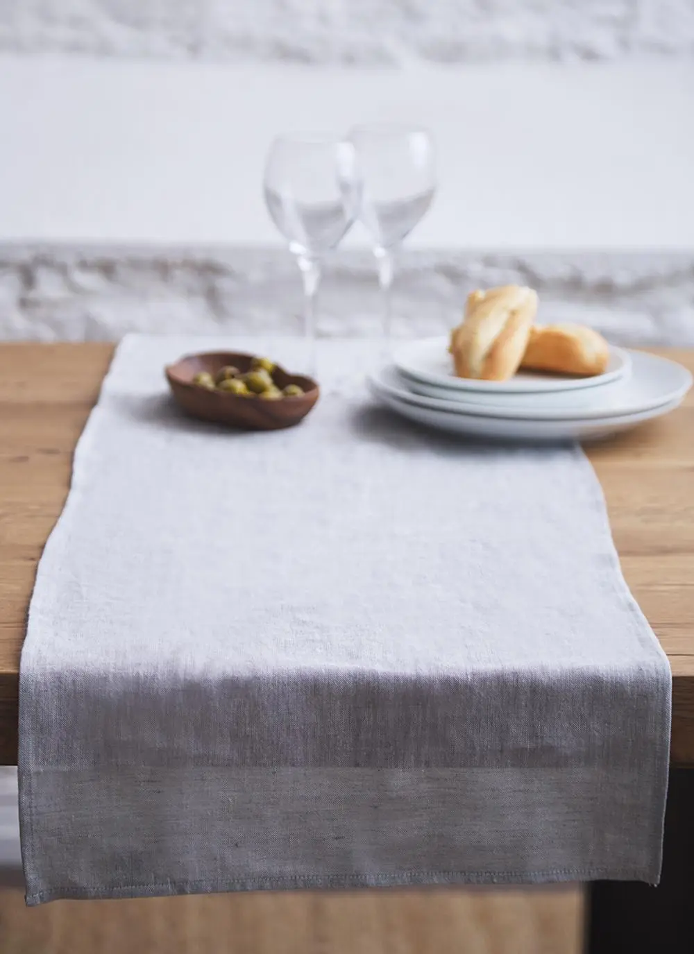 Blarney Irish Linen Grey Chambray Table Runner 15'' x 106''