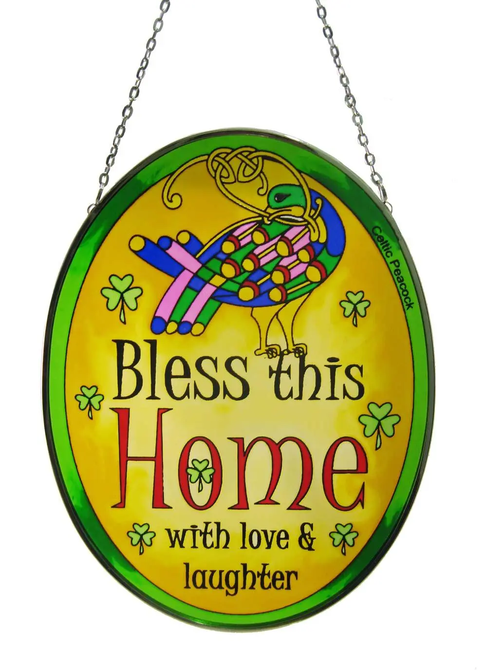Bless This House Oval Stained Glass Suncatcher